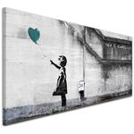 Wallfillers Cheap Teal Canvas Wall Art of Banksy Balloon Girl - 1220-118x49cm