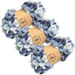 Chunky Blanket Yarn Chenille Finger Loop Yarn for Hand Knitting Blankets, Set of 3, (Mixed Grey)