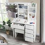 Makeup Vanity Desk with Lights, Vanity Table Set with Lighted Mirror, Large Storage 6 Drawers, Make Up Vanity Desk and Chair Vanity Set for Bedroom, Compact & Small White Vanity 3141¡­