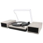 LP&No.1 Record Player with External Speakers, 3 Speed Vintage Belt-Drive Vinyl Turntable with Bluetooth Playback & Auto-Stop （Light Gray）