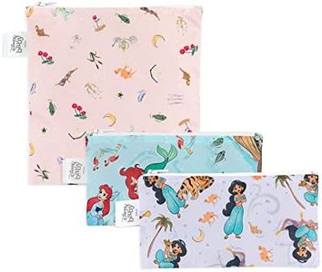 Bumkins Reusable Sandwich and Snack Bags, Disney Ariel and Jasmine, for Kids Lunch Bags and for Adults, Washable Fabric, Cloth Zip Bag, Dishwasher-Safe, Food-Safe BPA-Free