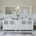 Vanity Art 84 inch Double Sink Bathroom Vanity Combo Set 7-Drawers, 2-Shelf, 3 Cabinet Engineered Marble Top and Ceramic Vessel Sink Bathroom Cabinet with Free Mirror - VA3136-84-W