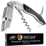 HiCoup Kitchenware Corkscrew Wine Opener - Bottle Openers w/Foil Cutter for Waiters & Bartenders - Ebony Wood