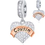 Cousin I Love You Heart Pendant Charms in 925 Sterling Silver, Fits Pandora Birthday Bracelet, Sparkle CZ Dangle Beads with Rose Gold Banner, Gift for Brother/Girl/Boy