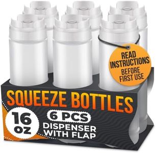 Set of 6 Inverted Condiment Squeeze Bottles 16 oz – Upgraded Design with Added Sealing Gaskets, Self-Closing Valve, Easy-to-Fill Clear Bottles for Sauces, Dressings, Ketchup, Mustard for Everyday Use
