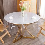 Clear Round Plastic Tablecloth Protector Waterproof Oil-Proof PVC Table Cloth Stain-Resistant Wipeable Table Cover for Round Table 48" Round