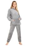 CityComfort Womens Pyjamas, Hooded Fleece Pyjamas Women and Teens, Fluffy Loungewear Set, Cosy Fleece PJs (Light Charcoal, L)