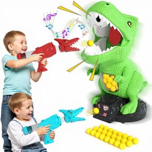 BLmukce Dinosaur Movable Shooting Toys for Kids, 2 Air Pump Launchers, Electronic Kids Target Games, LCD Score Record, Light & Sound, 48 Foam Balls, Competition Game Gift for Boys 3-5 Years Old