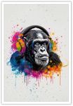 NONPAI Funny Banksy Monkey Canvas Wall Art Graffiti Pop Art Poster Thinking Gorilla Listening to Music with Headphone Prints for Teen Boys Bedroom Living Room Playroom Decor 16x24in Unframed