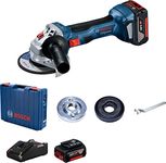 Bosch GWS 180-LI Cordless Angle Grinder, 11,000 rpm, M10, Brushless Motor, Restart Protection, 1.4 Kg + Accessories, 2 x GBA 18V 4.0Ah battery, Quick charger GAL 18V-40 Professional, 1 Year Warranty