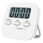 Jsdoin 1 Pack Digital Kitchen Timer Magnetic Countdown Stopwatch Timer with Loud Alarm, Big Digit, Back Stand, Hanging Hole for Cooking, Shower, Bathroom, Teacher, Kids(White)