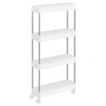 SONGMICS 4-Tier Slide Out Storage Cart, Slim Rolling Cart on Wheels, Space-Saving Bathroom Storage, Kitchen, Narrow Shelf, 15.7 x 4.9 x 34.6 Inches, White UKSC08WT