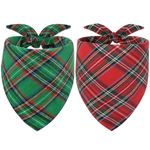 Vivifying Dog Christmas Bandanas, 2Pcs Adjustable Triangle Dog Bandanas with Chequered, Dog Christmas Costume for Small Medium Dogs (Green&Red)