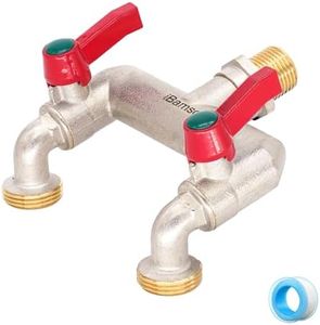 iBamso Brass 1/2'' Inch Double Water Tap, Tap and Splitter 2 in 1,1/2 Inch Inlet and Two 3/4 Inch Outlet Taps Splitter Ball Valve Faucet, 2 Way Tap Connector with Individual On/Off Tap Adapter