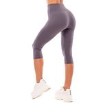 SINOPHANT High Waisted Capri 3/4 Length Leggings for Women, Buttery Soft Elastic Opaque Tummy Control Leggings, Cropped Trousers for Workout Gym Yoga(Grey, L-XL)