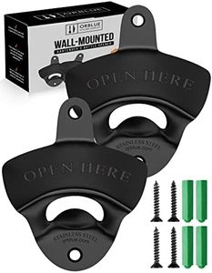 ORBLUE Wall-Mounted Bottle Openers - Stainless Steel, Mountable Beverage, Beer, Soda Caps Remover - Mounting Hardware Included, 2-Pack Black