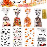 200 Pcs Halloween Cellophane Treat Bags, Halloween Goodie Candy Bags Trick or Treat Bags with Twist Ties Halloween Party Favors Bags for Party Candy Cookie Dessert