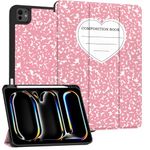 Cabreche Compatible with iPad Pro 13 Inch M4 Case 2024 with Pencil Holder TPU Back Case Auto Sleep/Wake Cover for Girls Women Men Cute Preppy Cool-Pink Heart Composition Notebook