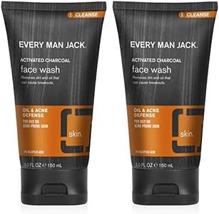 Every Man Jack Activated Charcoal Oil and Acne Defense Skin Clearing Face Wash For Men - Deeply Cleanse Pores and Prevent Acne Breakouts with Salicylic Acid + Coconut Oil - 5 oz Mens Face Wash Twin Pack