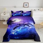 Castle Fairy 3D Dolphin Pattern Comforter Set King Size Dolphin Sea Jumping Bedding Set Decor Underwater World Sea Aniamls Comforter Night Moonlight Blue Purple Duvet Set