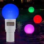 Pool Chlorine Floater,Solar Chlorine Floater with Light up Pool Ball,Floating Chlorine Dispenser Easy Opening,Spa Chemical Dispenser for 4x1 Chlorine/Bromine Tablet,Adjustable Chlorine Tablets Holder