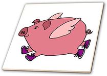 3dRose ct_196225_2 Funny Flying Pig in Purple Sneakers Ceramic Tile, 6"