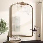 Besdomus Arched Mirror, 36 x 24 Inch Gold Traditional Vintage Ornate Baroque Mirror Antique Style Wall Mounted Mirrors for Entryway, Fireplace, Living Room, Hallway, Bathroom