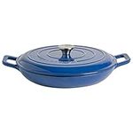 Argon Tableware Casserole Dish Cast Iron Shallow Enameled Dutch Oven Pan with Self-Basting Lid for Roasting, Braising, Stews and Curries - 2.3 Litre - Midnight Blue