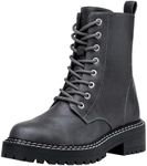 Vepose Women's 9629 Fashion Combat Ankle Boots, Lace up Booties with Inner Zipper, Grey, Size 11M US(CJY9629 Grey 11)