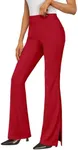 LILLUSORY Womens Pants Work Dress Wide Leg Slacks Trousers Flare Leggings Business Casual Workout Yoga High Waisted Red L