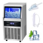 Commercial Ice Maker Machine, 90LBS/24H Under Counter Ice Maker, Stainless Steel Freestanding Ice Machine with 25LBS Bin, Self-Cleaning, Scoop, Ideal for Home Bar Offices