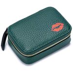 Aileder Mini Lipstick Case Holder Box with Mirror Genuine Leather Small Travel Makeup Cosmetic Pouch Bag Storage Kit for Women Girls (Dark Green)