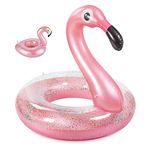 Olycism Inflatable Flamingo Swimming Pool Float with Sequin Comes with Drink Holder & Patch Kit Swim Pool Inflatable Float for Summer Swimming Pool Beach Outdoor Diameter Approx