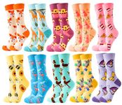 Chalier Womens Socks Funny Novelty Colorful Fun Crazy Pattern Cotton Crew Socks Packs (CA/US, Alpha, One Size, Regular, Regular, Funny Socks -02)