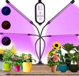 Green Haven 80 LED Grow Lights for Indoor Plants – 4 Arm Full Spectrum LED Grow Light with 10 Dimming Level | 360°Adjustable Stainless Steel Gooseneck Lamp for Seedlings and Succulents with Timer