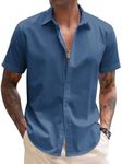 COOFANDY Men's Short Sleeve Button Down Casual Linen Shirt Business No-Tuck Shirt Green