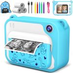 Usteetic Instant Print Kids Camera Ink Free Print Camera for Kids Aged 3-12 Printing Dinosaur Toddler Camera Christmas Birthday Gifts for Boys Girls 3-12 Years Old (Blue)