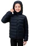 SOLOCOTE Girls Winter Coats Lightweight Water-Resistant Windproof Packable Hooded Down Like Padding Jacket, SLN2108-Navy-11-12Y