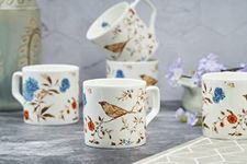 GOLDEN QUEEN'S Microwave Safe Tea And Coffee Mugs - Set Of 6 (Brown Bird),Bone China, 220 ML