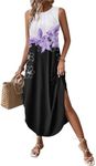 Zeagoo Long Summer Dresses for Women 2025 Loose Floral Dress Trendy Vacation Dress Cruise Outfits Boho Sundress, White+Purple Print,XL