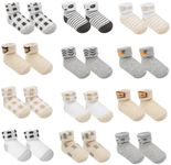 Baby Socks 12 Pairs - Non-Slip Infant Grip for Newborns & Toddlers 0-6 Months, Boys & Girls, Safe for Walking