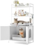 Feandrea Cat Litter Box Enclosure, Hidden Litter Box Furniture with 2 Storage Shelves, 2 Hooks, Spacious for Large Cats, Indoor Cat House, Snow White UPCL009W01