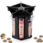 Coin Sorter, 5-in-1 Coin Counters & Coin Sorters Tube with Coin Wrappers Black Coin Organizer Change Sorter Counter Coin Roller Machine Accurate & Simple, 5.12x4.53x3.15 Inch