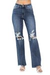 Judy Blue Women's High-Rise 90's Straight Leg Ripped Jeans, Dark Blue, 15