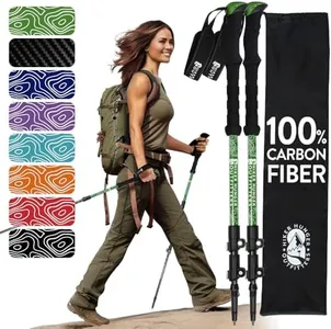 Hiker Hunger Carbon Fiber Trekking Pole, Hiking Sticks for Women, Collapsible Hiking Poles for Men, Walking Poles for Seniors, Kids Hiking Poles, Nordic Walking Poles for Women - Green EVA Foam