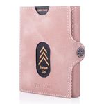 TRUSADOR Valencia Slim Small Leather Front Pocket Wallet Card Holder with RFID Protection Wallet for Men and Women, Pink, With Coin Pocket