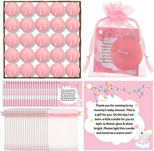 50 Sets Baby Shower Favors 50 Pcs Tea Light Candles for Guests with 50 Thank Tags and 50 Return Gift Bags Party Favors for Baby Gender Reveal(Pink)