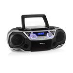 auna Roadie 2K Boombox - Radio with DAB + / FM, CD Player, CD-R/CD-RW/CD-MP3, Cassette Radio, Portable, USB Port, MP3 / WMA, Bluetooth 5.0, AUX Input, Mains and Battery Operation - Silver