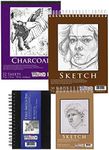 U.S. Art Supply Set of 4 Different Stylesof Sketching and Drawing Paper Pads (242 Sheets Total) - 2 Each 5.5" x 8.5" and 9" x 12" Premium Spiral Bound Sketch, Draw, Charcoal Pencil, Mixed Media Pads