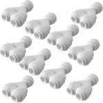 KRPLUS RO Fittings Y Type 1/4 inch Tubing OD Use Two Way Water Line Splitter Quick Connect Tube Fittings Push to Connect Plastic Connectors for Water Filtration System(Pack of 10)